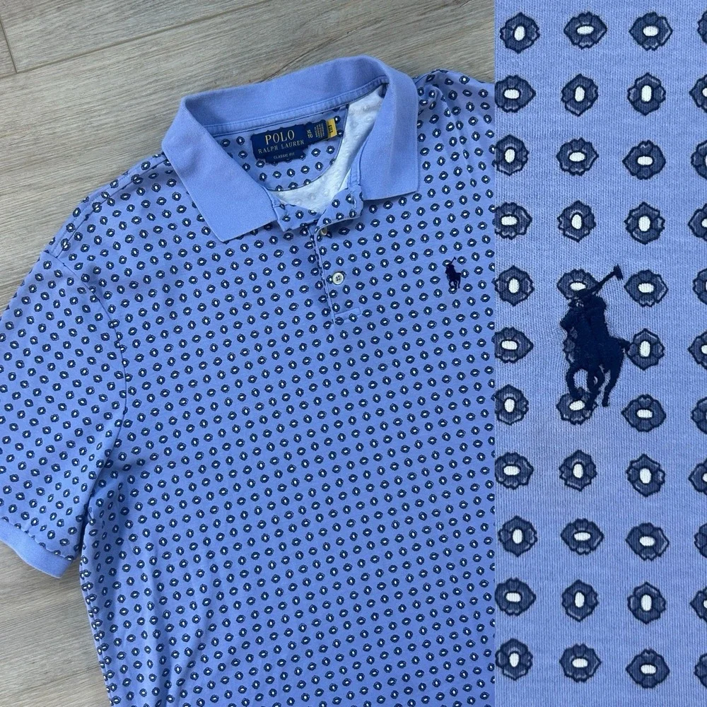 Polo Ralph Lauren XL Classic Fit Polo Shirt Short Sleeve Geometric AOP Blue